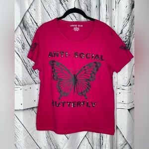 Ashley Blue Anti Social Social Butterfly T-shirt L